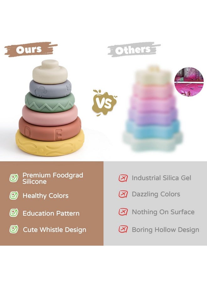 6 Pcs Stacking & Nesting Circle Toy,Soft Building Rings Stacker & Teethers,Squeeze Play With Early Educational Learning Stacking Tower, Toy For 6+ Months Boys&Girls