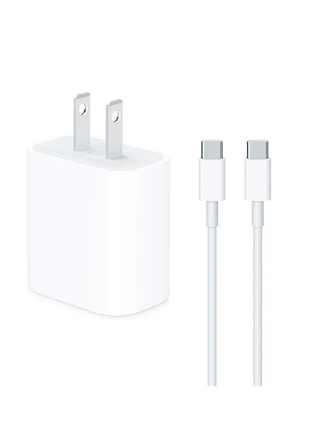 2 in 1 Pack of 20W USB-C Power Adapter and USB-C Charge Cable (2 m) white