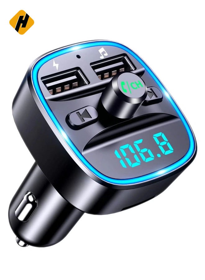 FM Transmitter, Bluetooth Music, Wireless Wireless Radio Adapter Car Kit with Dual USB Charging Car Charger MP3 Support U Disk/TF Card