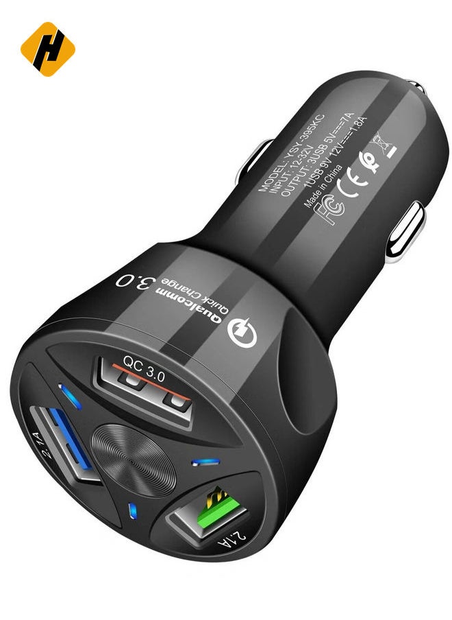 4 Port Car Charger USB Adapter, MoreChioce 12-24V Car Charger Adapter Universal USB Car Charger Compatible with Mobile Phones Tablets Other USB Accessories, Black