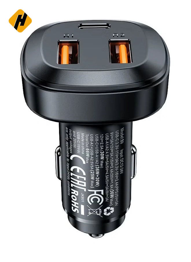 Fast Charge Car Charger B9 - 66W (2x USB-A + USB-C)