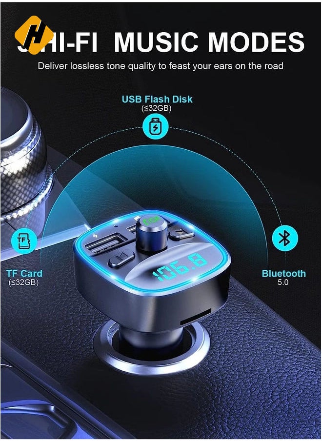 FM Transmitter, Bluetooth Music, Wireless Wireless Radio Adapter Car Kit with Dual USB Charging Car Charger MP3 Support U Disk/TF Card