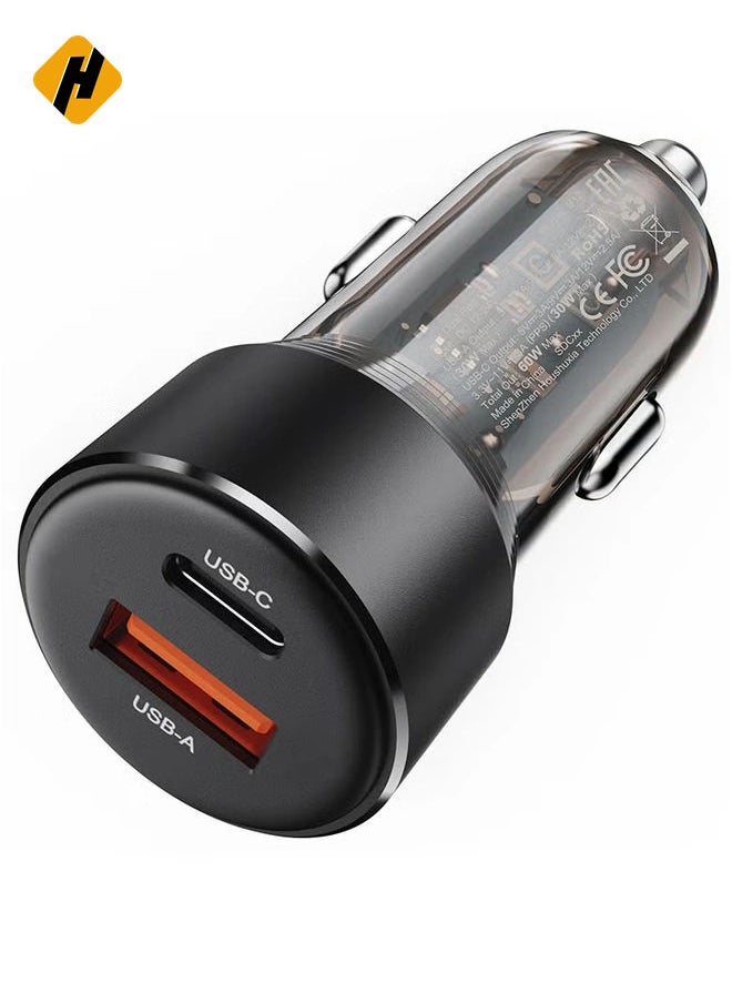 Fast Charge Car Charger B12 - 60W (1x USB-C + 1x USB-A)