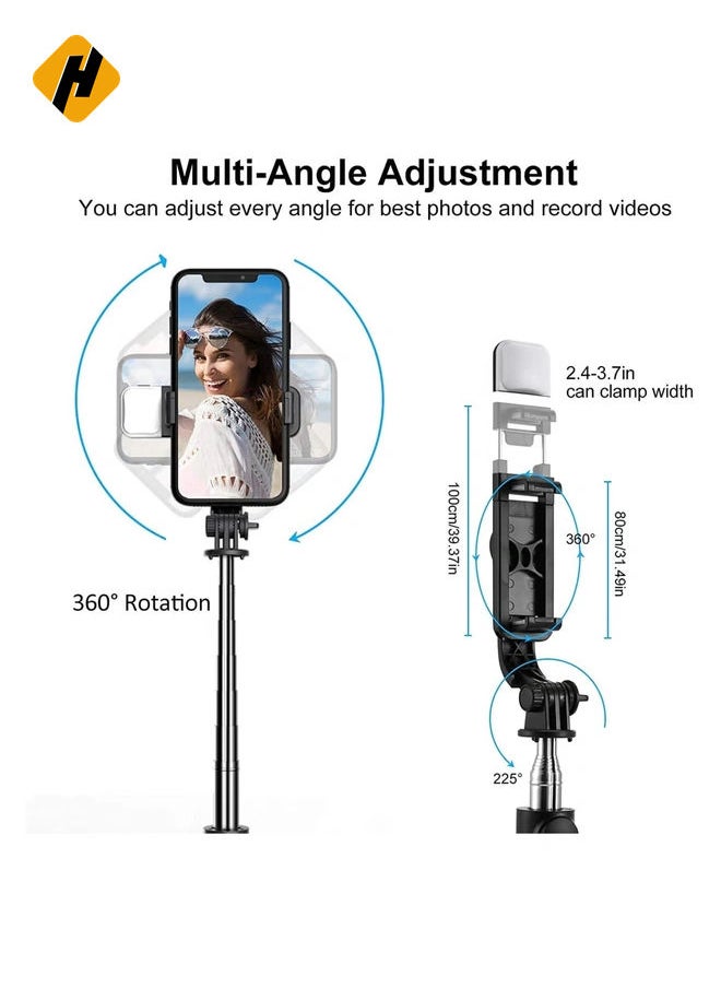 Selfie Stick with LED Fill Light, Phone Tripod Stand with Detachable Bluetooth Wireless Remote Compatible with iPhone 12/11/XR/X/Pro, Galaxy S10 and More