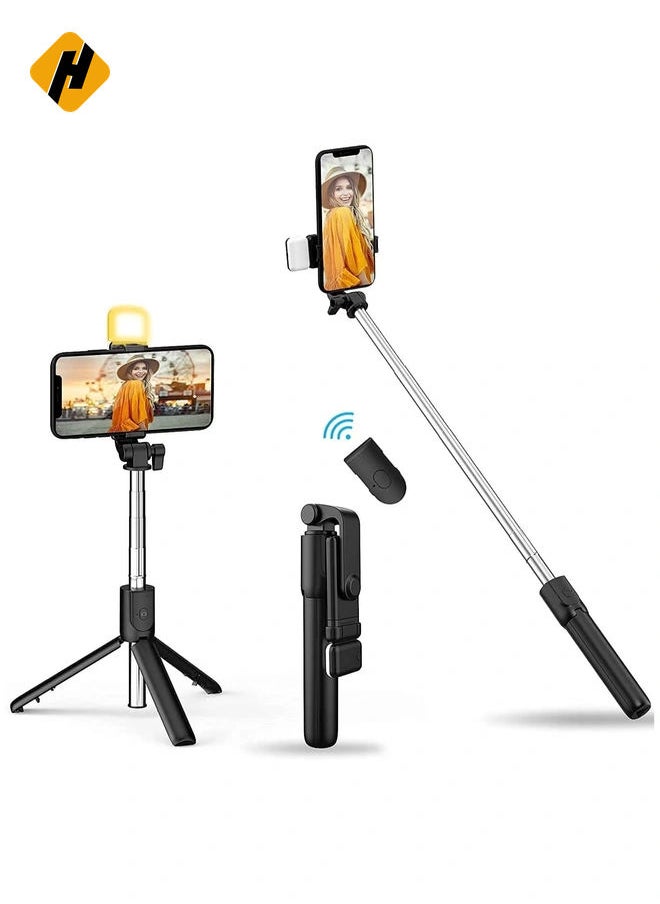 Selfie Stick with LED Fill Light, Phone Tripod Stand with Detachable Bluetooth Wireless Remote Compatible with iPhone 12/11/XR/X/Pro, Galaxy S10 and More