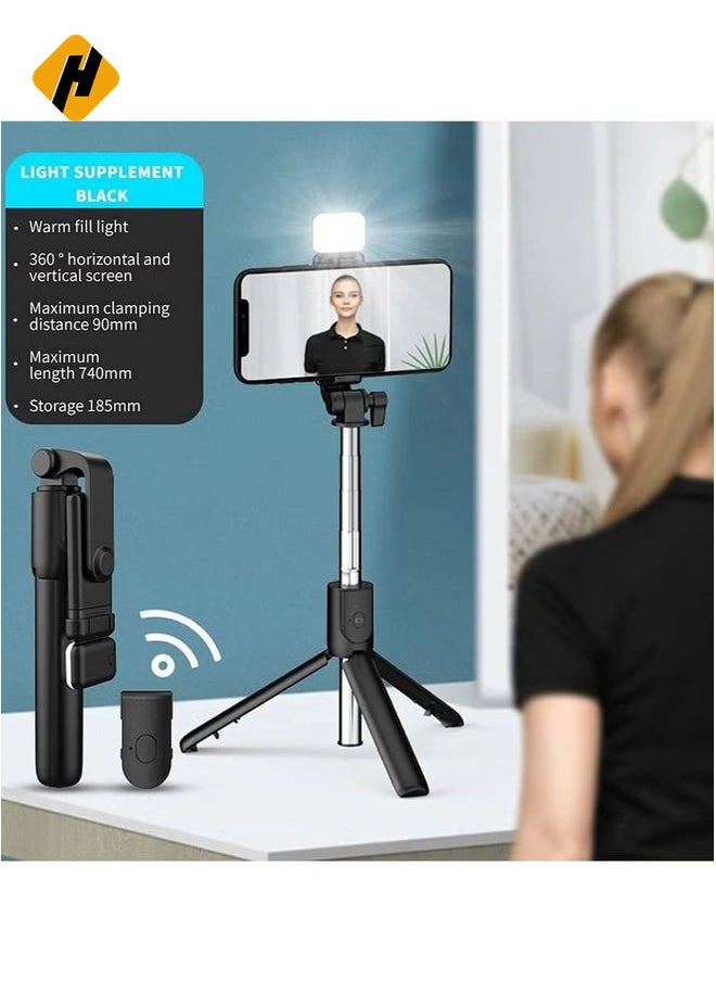 Selfie Stick with LED Fill Light, Phone Tripod Stand with Detachable Bluetooth Wireless Remote Compatible with iPhone 12/11/XR/X/Pro, Galaxy S10 and More