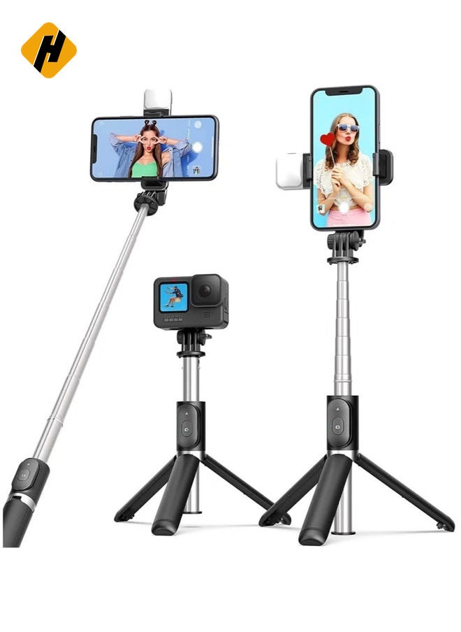 Bluetooth Extendable Selfie Stick with Led Light Wireless Remote and Tripod Stand 104cm for All iPhone and Android Smartphone