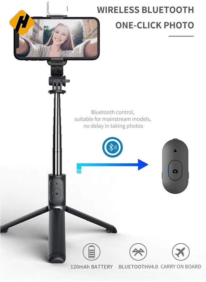 Bluetooth Extendable Selfie Stick with Led Light Wireless Remote and Tripod Stand 104cm for All iPhone and Android Smartphone