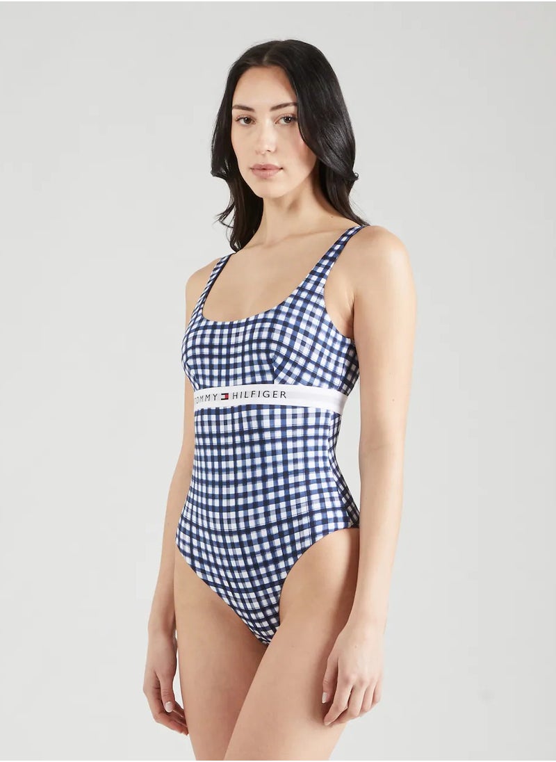 Checked Logo Detail Swimsuit