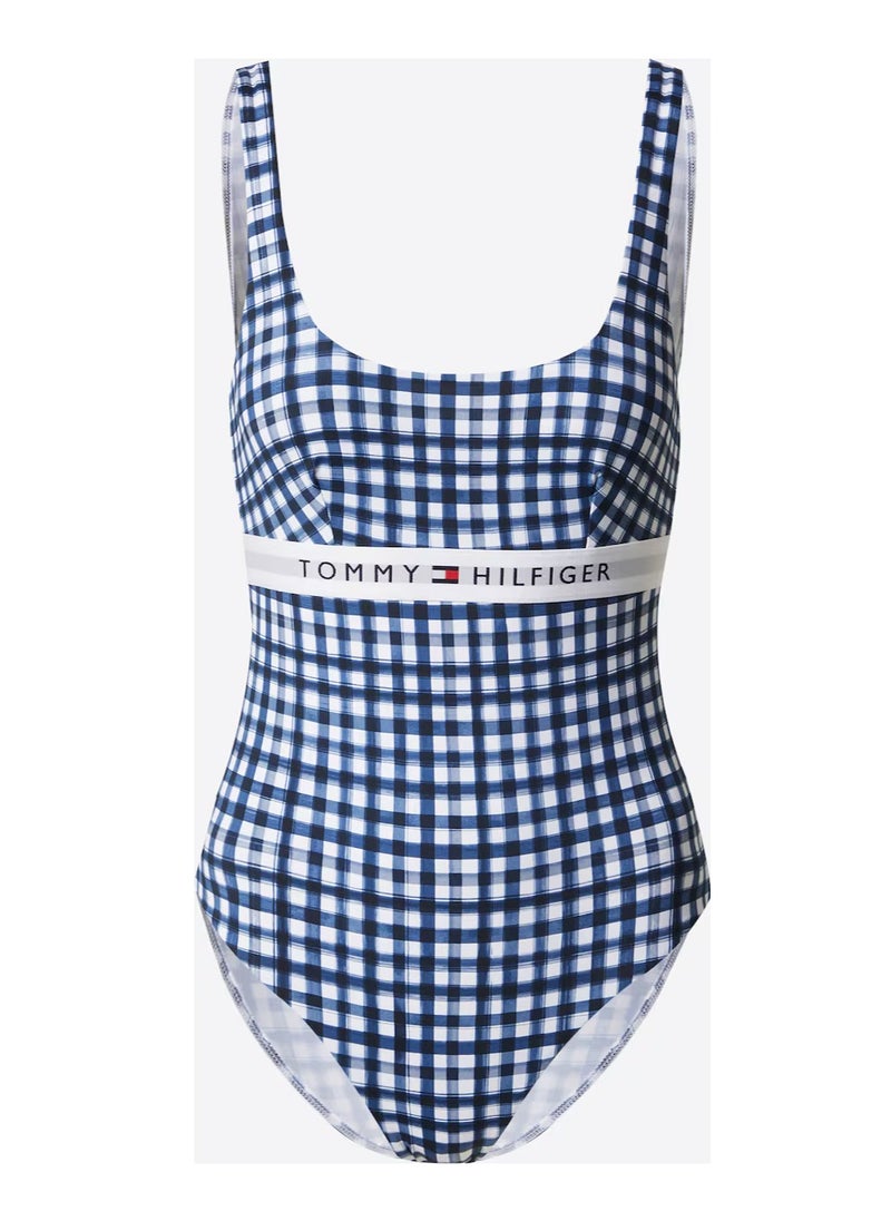 Checked Logo Detail Swimsuit