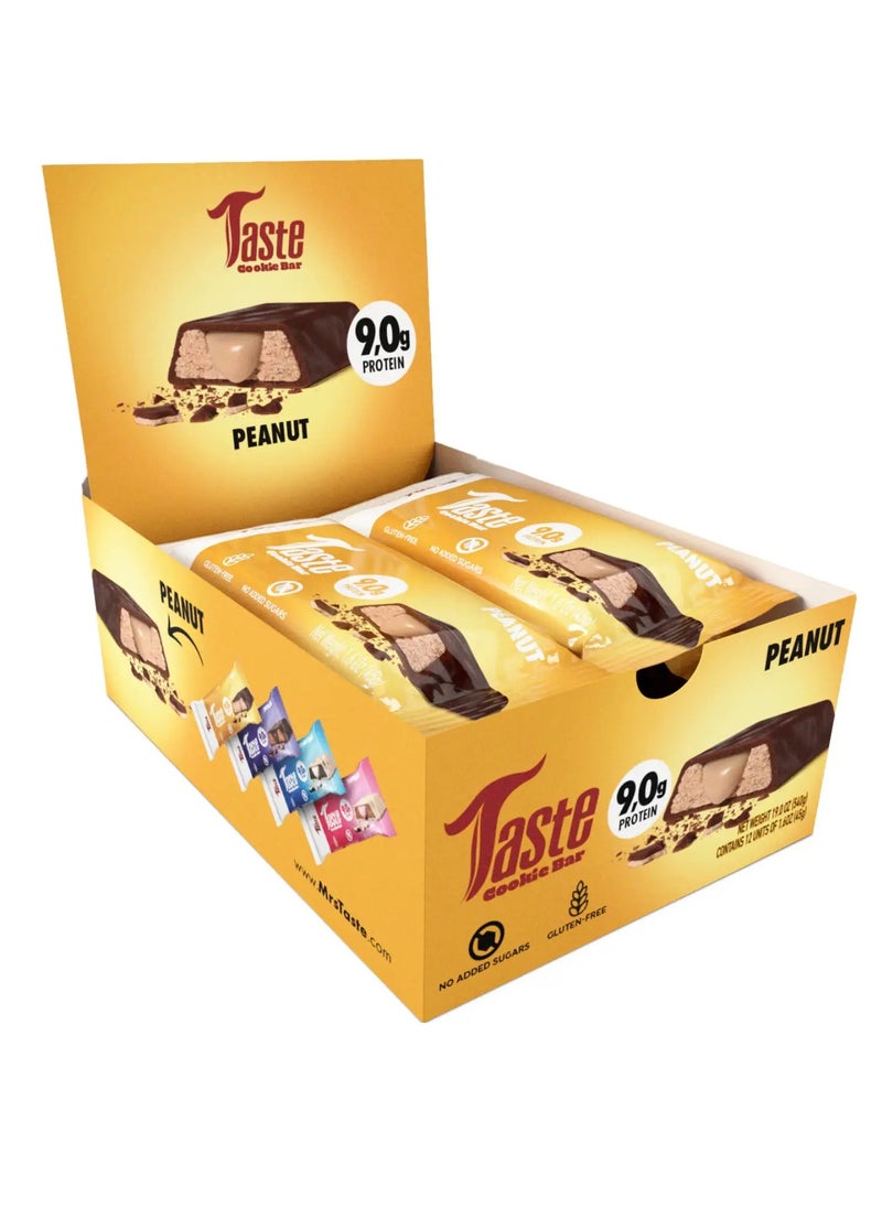 Mrs Taste Cookie Bar 9g Protein, Go Protein Bar with No Added Sugars, Gluten Free peanut  45gm x 12 peices