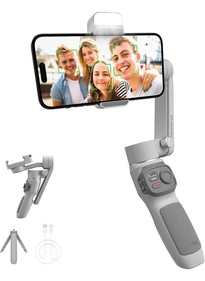 Zhiyun Smooth Q3, 3-Axis Gimbal Stabilizer for Smartphone with Fill Light and Tripod, Auto Inception Dolly-Zoom Time-Lapse, Portable and Foldable, Gesture Control, Android and iPhone Gimbal