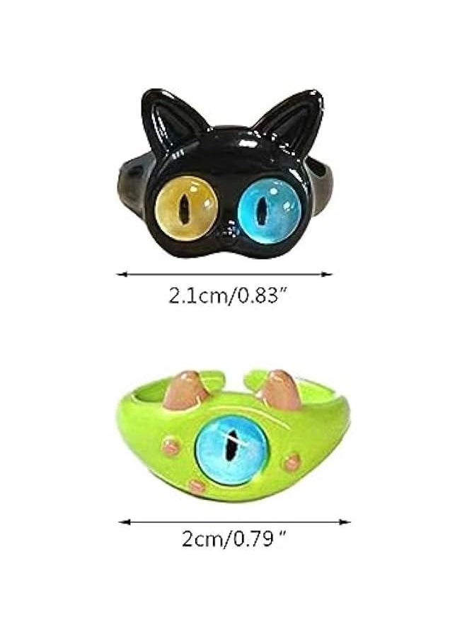 9pcs Y2K Cartoon Little Monsters Eyeball Ring Funny Resin Open Finger Ring Cute Couple Knuckle Ring Party Jewelry