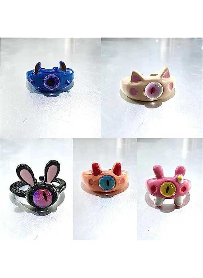 9pcs Y2K Cartoon Little Monsters Eyeball Ring Funny Resin Open Finger Ring Cute Couple Knuckle Ring Party Jewelry