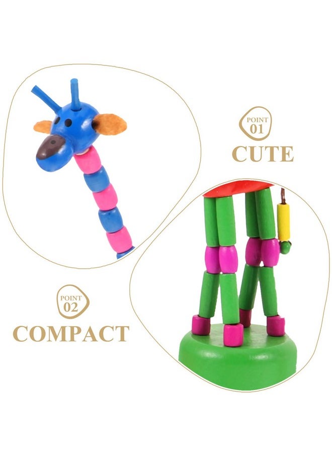 5Pcs Wooden Giraffe Figurine Toy Dancing Rocking Giraffe Finger Puppets Push Up Toys For Boys Kids Girls (Random Style)