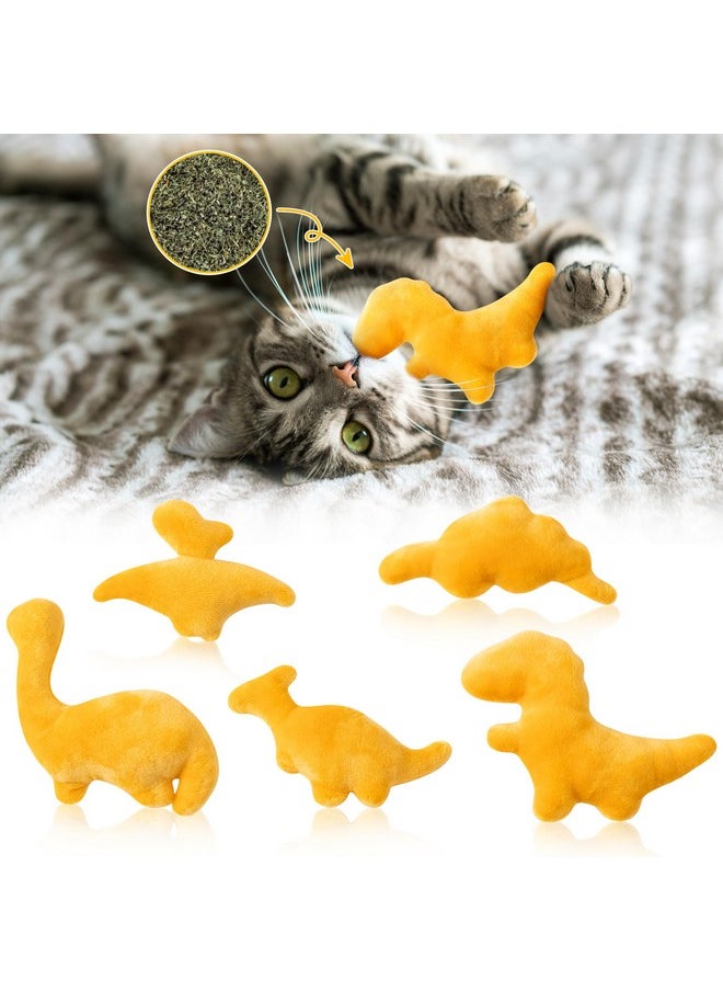 Catnip Toys For Cat - 5Pcs Dino Nuggets Cat Toys, Dinosaur Chicken Nugget Catmint Interactive Gift For Indoor Cats, Plush Golden Cat Supplies, Chew Cat Toy Set, Cute Pet Gifts For Cat Lover