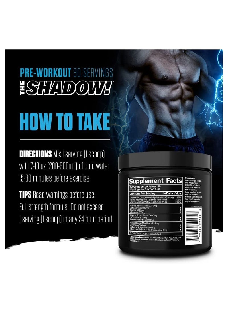 JNX SPORTS The Shadow! Hard Core Preworkout, A Better Pre Workout Stimulant,Electric Energy, Hypnotic Menta,Focus, Superhuman Strength, 350mg of Caffeine, Men & Women,Blue Raspberry ,30 Servings