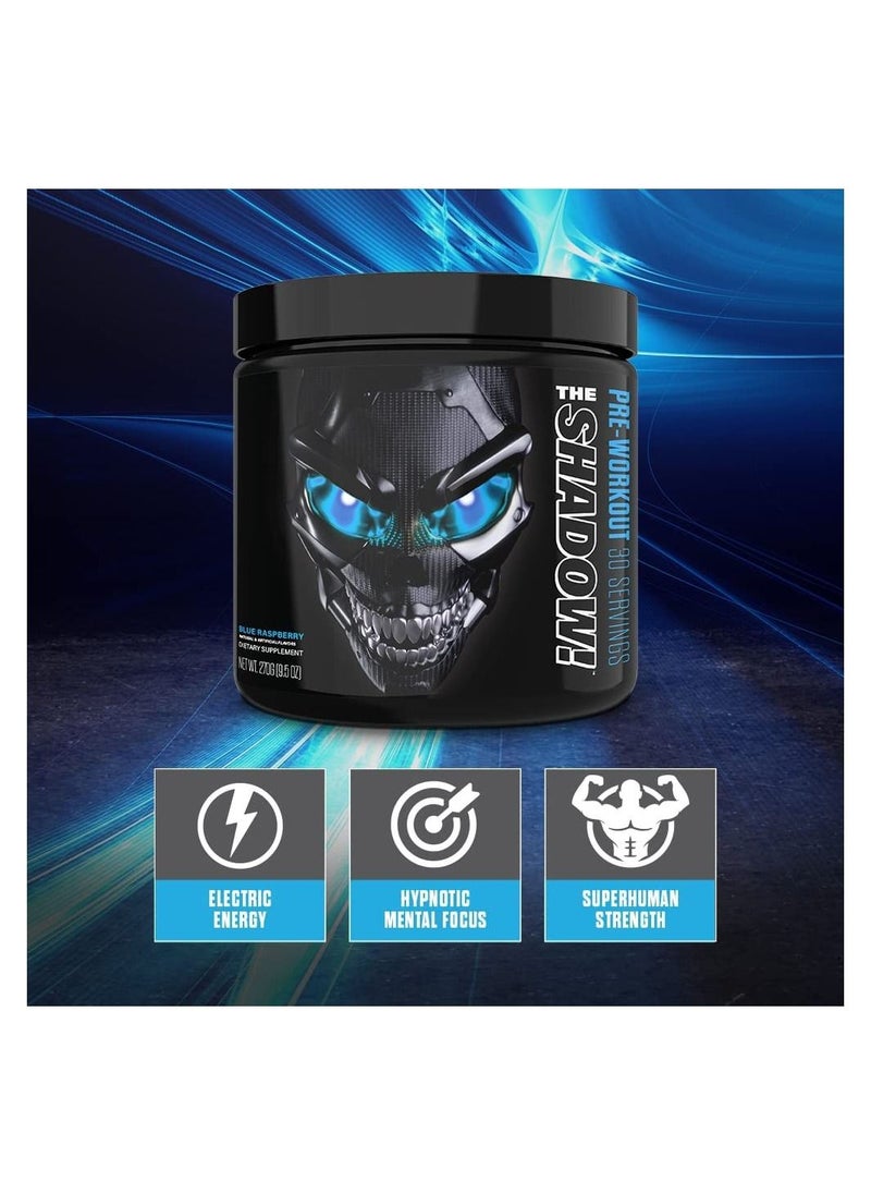 JNX SPORTS The Shadow! Hard Core Preworkout, A Better Pre Workout Stimulant,Electric Energy, Hypnotic Menta,Focus, Superhuman Strength, 350mg of Caffeine, Men & Women,Blue Raspberry ,30 Servings