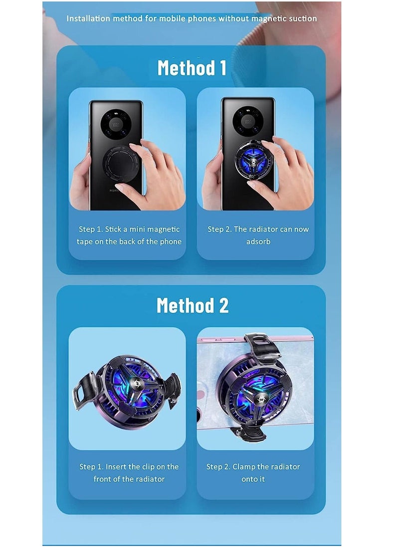 Phone Cooler, Phone Cooling Fan for Gaming, 2 Modes, Adsorption Design, Semiconductor Phone Cooler with RGB Light,Mini Phone Cooler for Mobile Phone Tablet PC