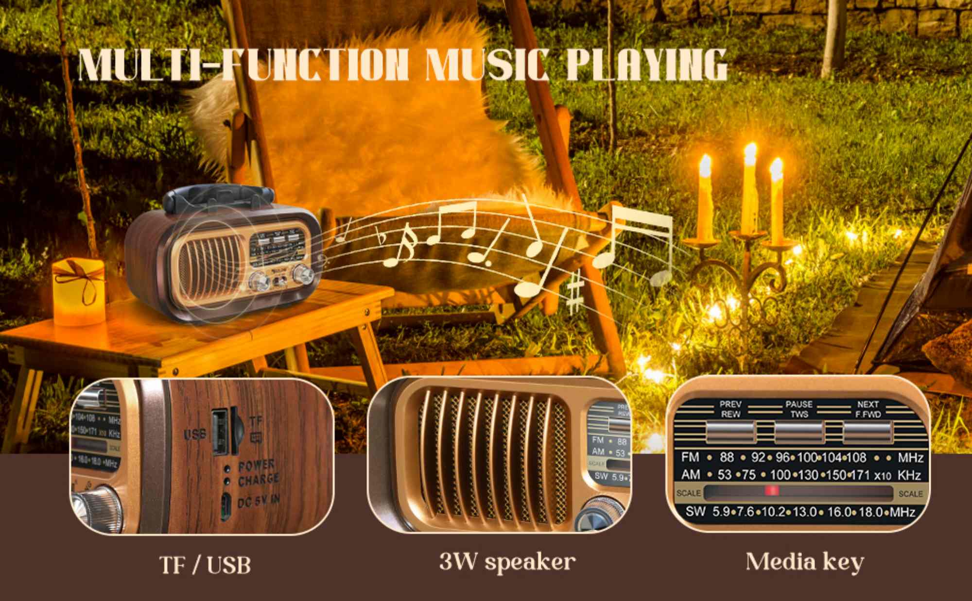 Small Retro Vintage Radio with Bluetooth,Portable Transistor Radio AM FM SW with Best Sound,Excellent Reception,Support TF Card USB MP3 Player,USB or Solar Charging