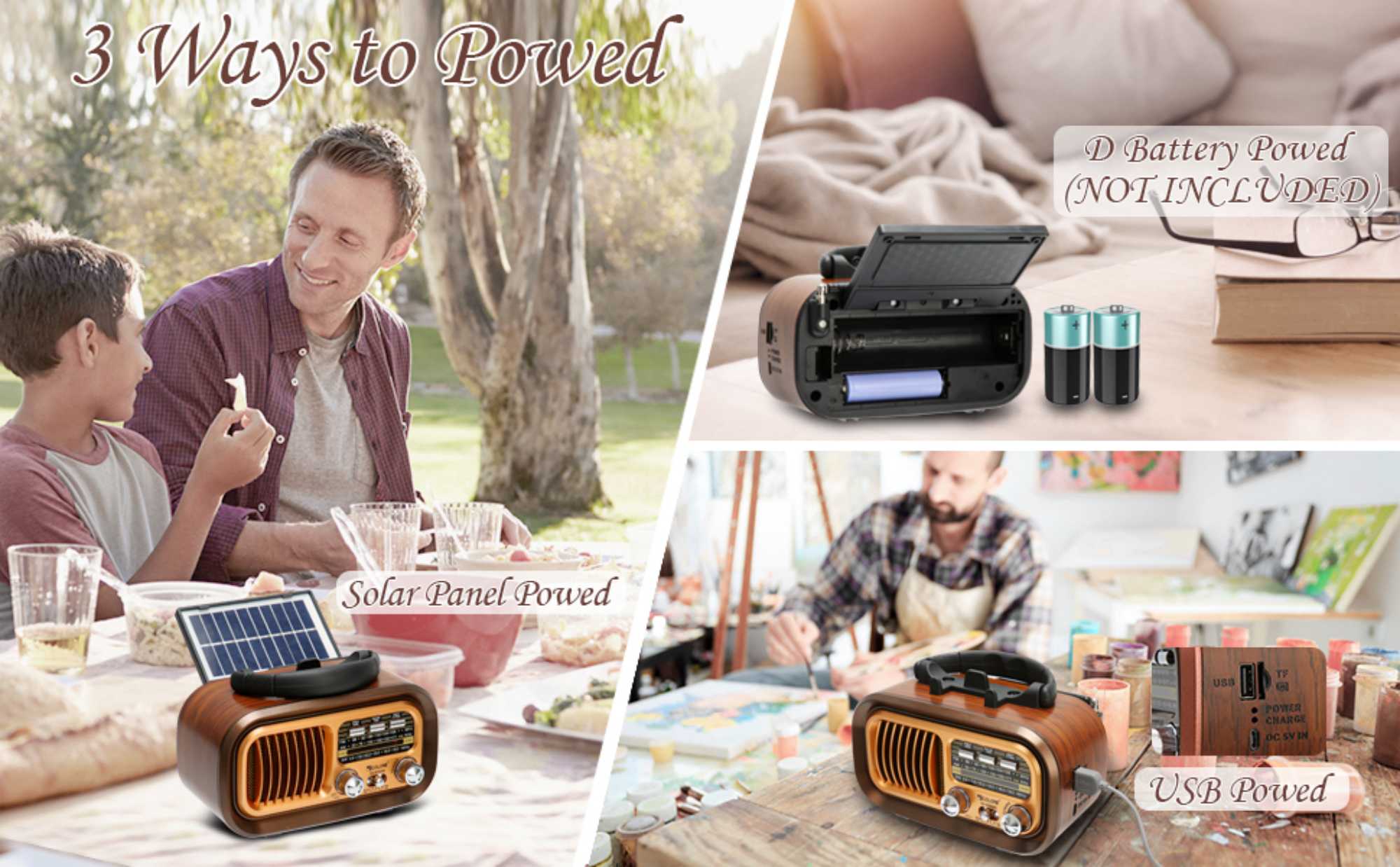 Small Retro Vintage Radio with Bluetooth,Portable Transistor Radio AM FM SW with Best Sound,Excellent Reception,Support TF Card USB MP3 Player,USB or Solar Charging