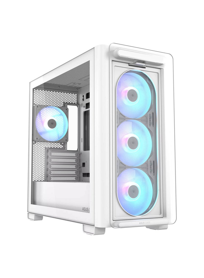 A23 Plus Computer Case, 4x Pre-Installed aRGB Fans, Up to 360mm Radiator & 7x 120mm Fan Support, 380mm Graphics Card Compatible, Front Panel USB Type-C I/O, 90DC00K3-B19010 White