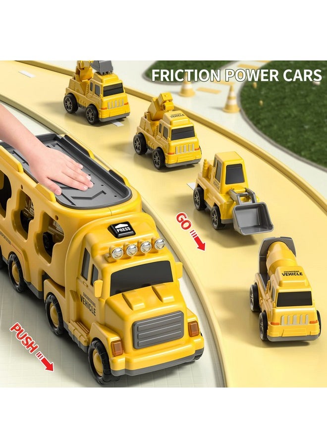 5-In-1 Construction Truck For 3-9 Year Old Boys And Girls - Friction Power Vehicle Car For Toddlers 1-3, Carrier For Kids 3-5 - Christmas And Birthday Gifts