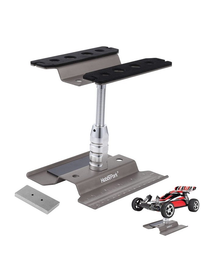 Rc Car Stand Work Station With Weight Repair Workstation Aluminum Alloy 360 Degree Rotation Lift Or Lower For 1/12 1/10 1/8 Scale (Titanium)