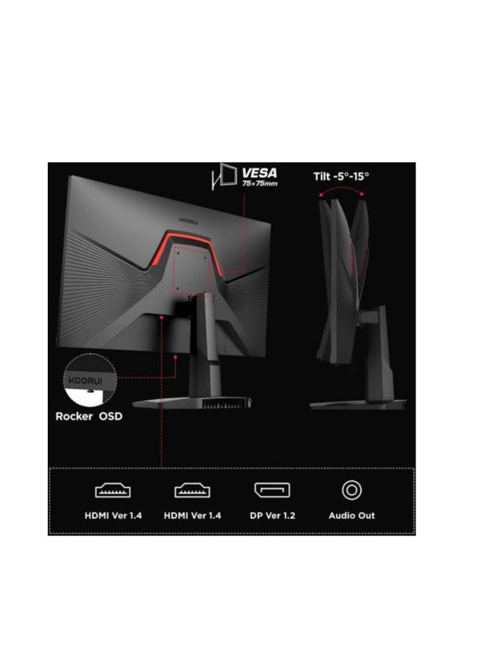 KOORUI 24.5 FHD 170Hz VA Gaming Monitor, 1ms Response Time, Rate, FreeSync & G-Sync Compatible, sRGB 99%, VESA Mountable, Tilt Adjustable, Eye Care, 2* HDMI / 1* DisplayPort, Black | 25E3A