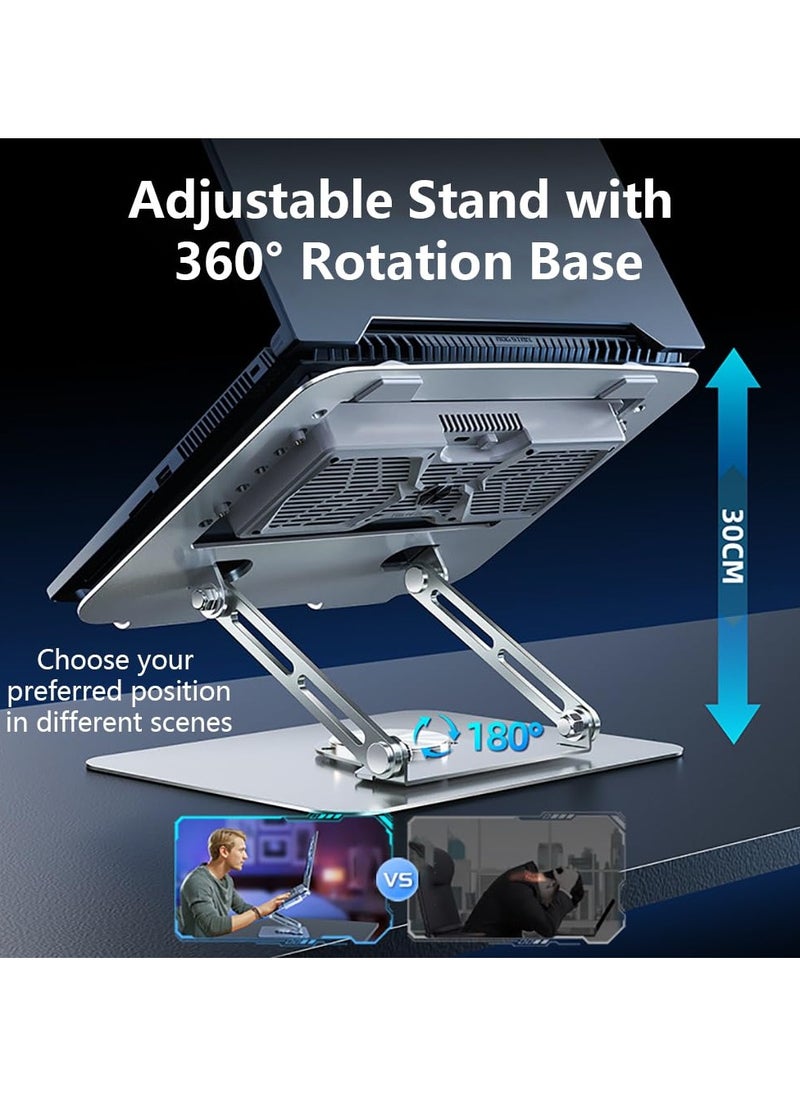 Laptop Cooling Stand with 360° Rotation Base, Detachable Thermoelectric Cooler, Adjustable Height, Solid Carbon Steel, 18Db Ultra-Quiet, 2-Power Peltier Cooling Pad for Laptop Work/Gaming