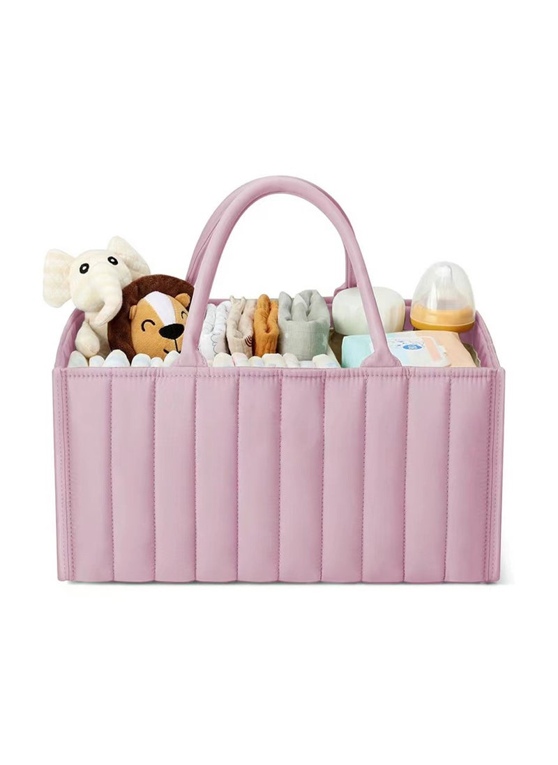 Baby Diaper Storage Box, Fashion Baby Storage Basket - Baby Shower Gift, Multifunctional Diaper Bag for Mother and Baby Products, Foldable Diaper Station Baby Storage Rack (Pink)