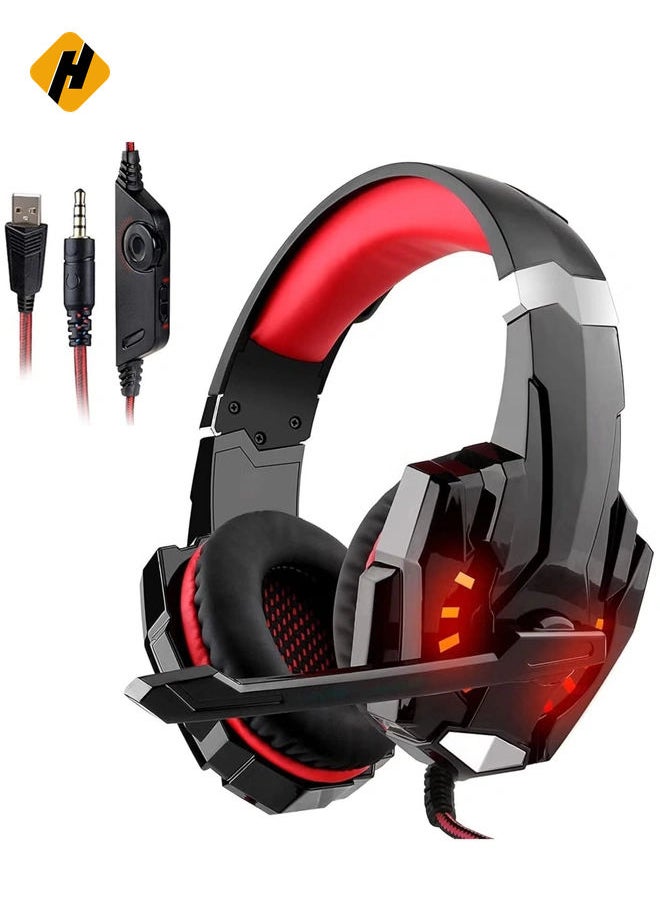 G2000 Gaming Headphones, Bass, Stereo, Wired, with Wheat, USB Port, Black/Red