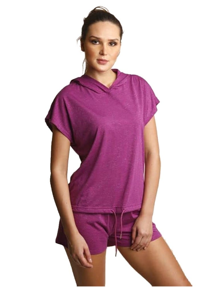 Women's Casual Short & Hooded Top Set – Stylish Two-Piece Loungewear Outfit