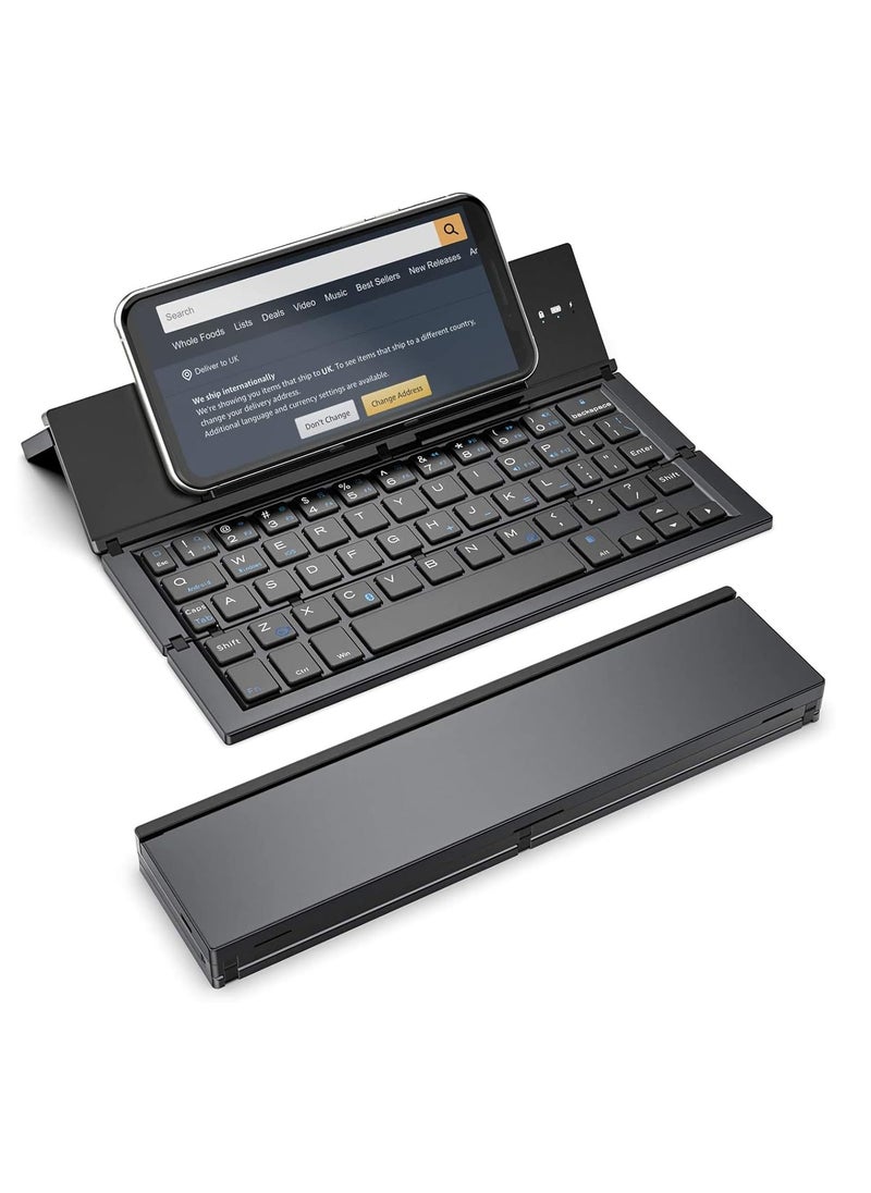 Foldable Keyboard Folding Bluetooth Keyboard, Portable Keyboard Aluminum Alloy Housing, for iPad, iPhone, Android Devices, and Windows Tablets, Laptops and Smartphones