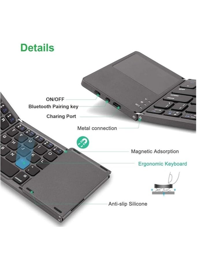 Foldable Bluetooth Keyboard, Rechargeable Portable Wireless Keyboard with Touchpad compatible with Iphone12 Pro Max,Tablet,iPad,SmartPhone,Smart TV,Android TV Box