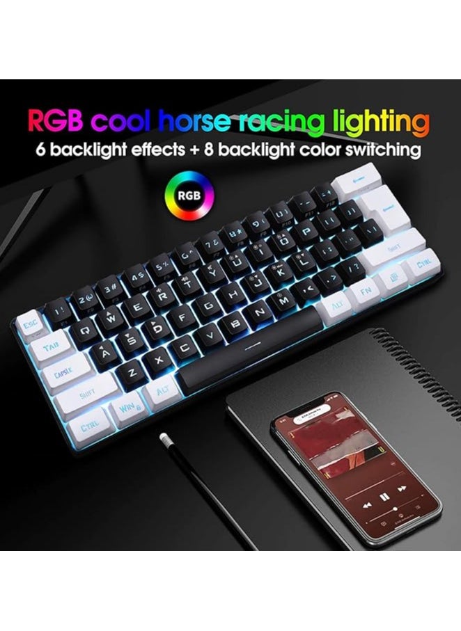 Mini RGB Keyboard, 61 Keys LED Backlight Ergonomic Mechanical Feeling Wired Gaming Keyboard for Office Business Gaming (Black)