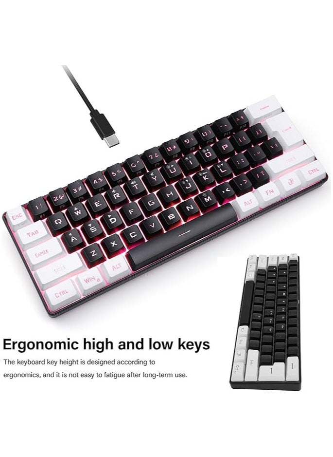 Mini RGB Keyboard, 61 Keys LED Backlight Ergonomic Mechanical Feeling Wired Gaming Keyboard for Office Business Gaming (Black)