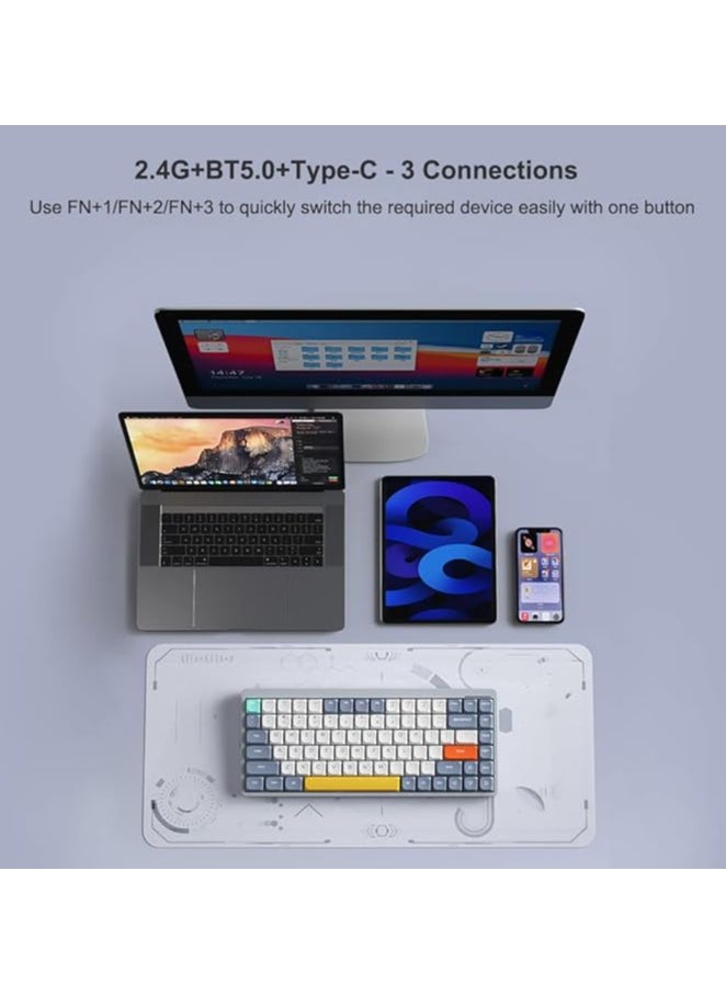 Wireless Mechanical Keyboard 84 Keys 2.4G+BT5.0+Type-C 3 Connections 75% Low Profile Layout Keyboards 15 Light Effect 5 Brightness Levels for Tablet Laptop Smartphone Gateron Red Switches