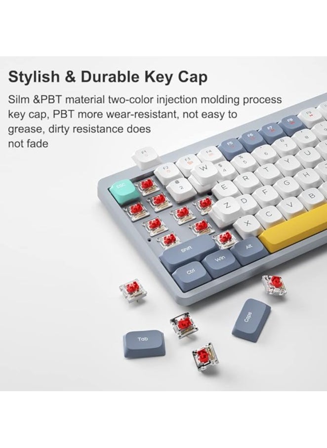 Wireless Mechanical Keyboard 84 Keys 2.4G+BT5.0+Type-C 3 Connections 75% Low Profile Layout Keyboards 15 Light Effect 5 Brightness Levels for Tablet Laptop Smartphone Gateron Red Switches