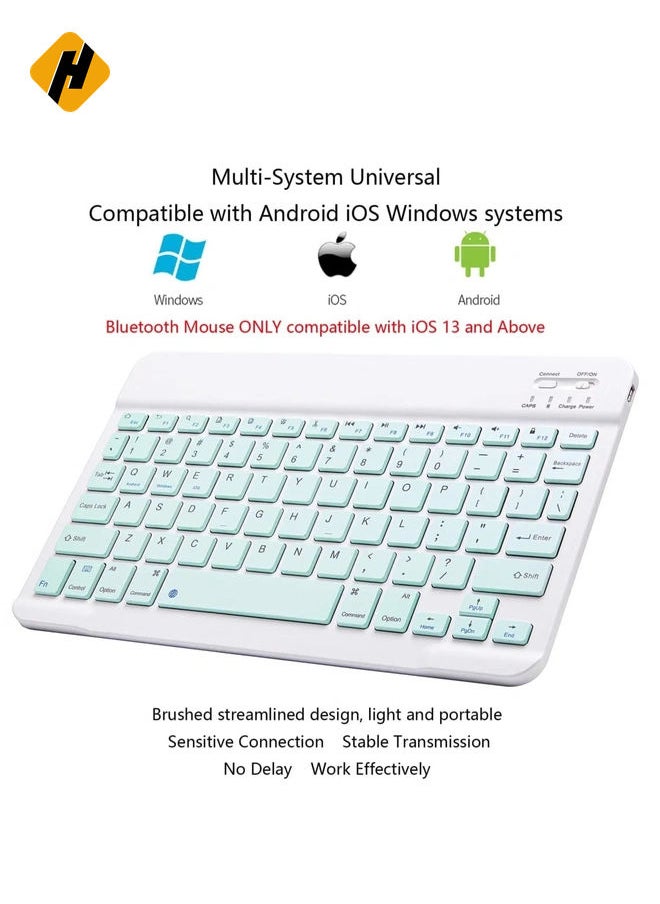 Ultra-Slim Bluetooth Keyboard and Mouse Combo Rechargeable Portable Wireless Keyboard Mouse Set for Apple iPad iPhone iOS 13 and Above Samsung Tablet Phone Smartphone Android Windows (Green)