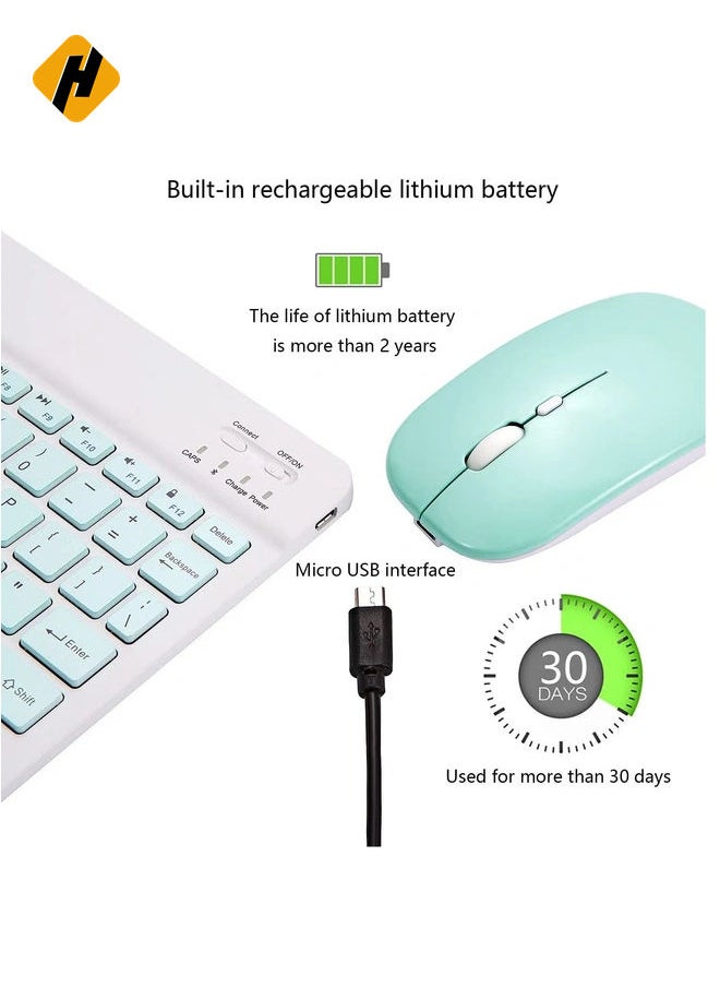 Ultra-Slim Bluetooth Keyboard and Mouse Combo Rechargeable Portable Wireless Keyboard Mouse Set for Apple iPad iPhone iOS 13 and Above Samsung Tablet Phone Smartphone Android Windows (Green)