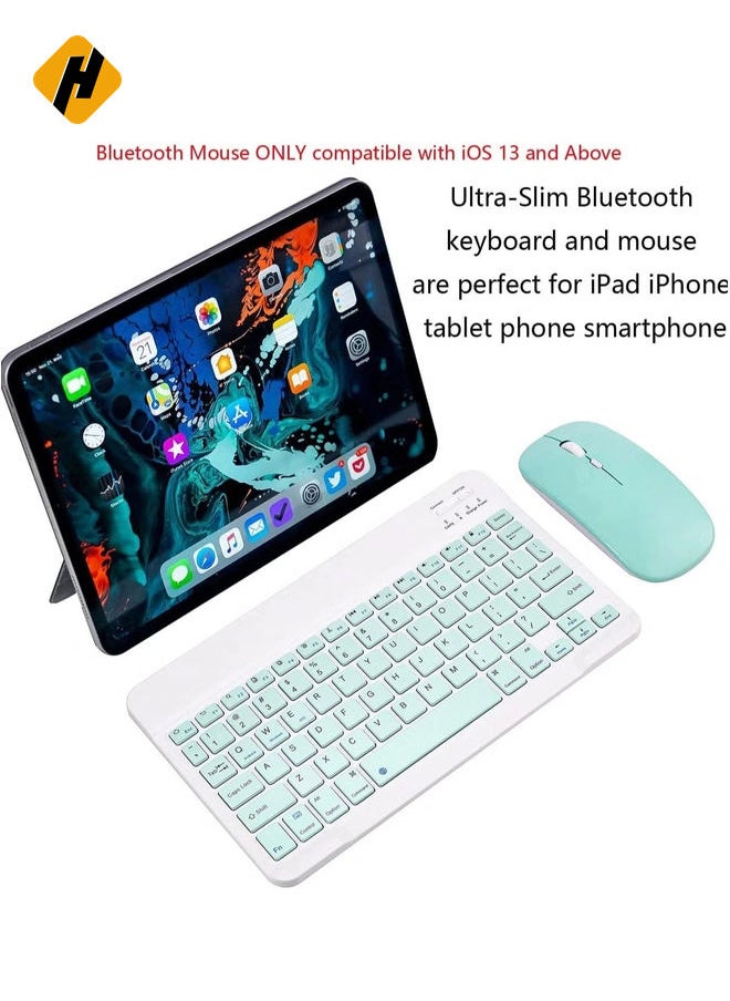Ultra-Slim Bluetooth Keyboard and Mouse Combo Rechargeable Portable Wireless Keyboard Mouse Set for Apple iPad iPhone iOS 13 and Above Samsung Tablet Phone Smartphone Android Windows (Green)
