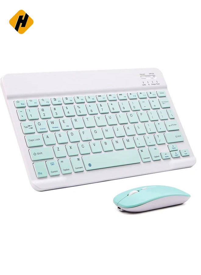 Ultra-Slim Bluetooth Keyboard and Mouse Combo Rechargeable Portable Wireless Keyboard Mouse Set for Apple iPad iPhone iOS 13 and Above Samsung Tablet Phone Smartphone Android Windows (Green)