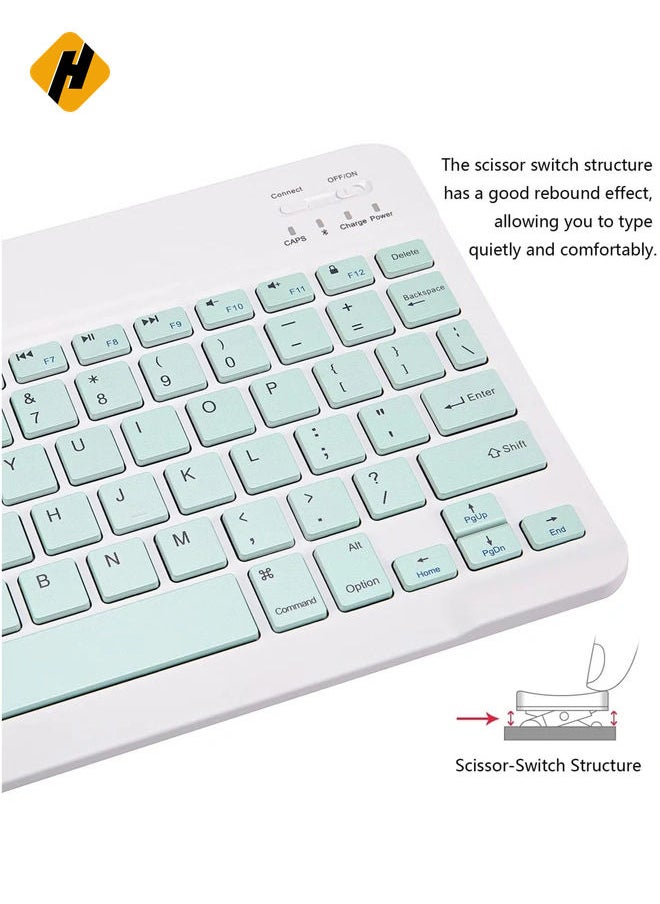 Ultra-Slim Bluetooth Keyboard and Mouse Combo Rechargeable Portable Wireless Keyboard Mouse Set for Apple iPad iPhone iOS 13 and Above Samsung Tablet Phone Smartphone Android Windows (Green)
