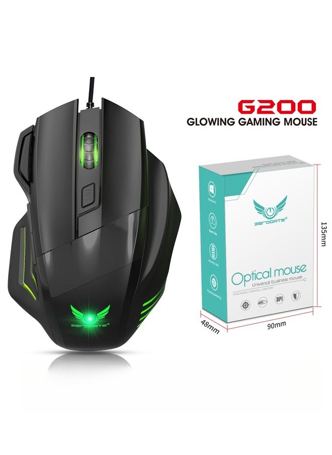 Zerodate Esports gaming mechanical photoelectric G200 mouse 2400DPI four adjustable resolution four-way scroll wheel 7-key colorful wired mouse desktop computer notebook universal