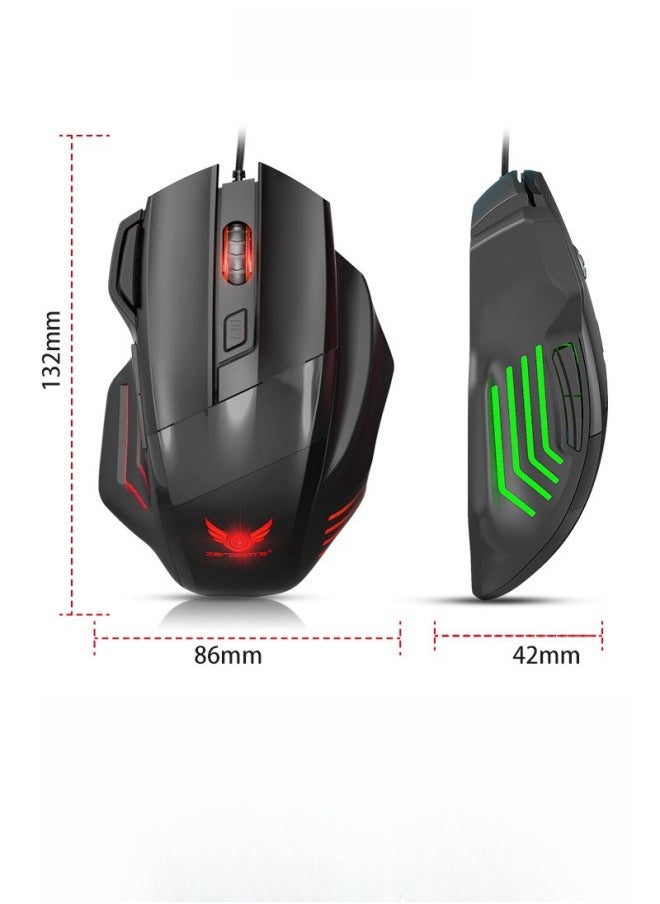 Zerodate Esports gaming mechanical photoelectric G200 mouse 2400DPI four adjustable resolution four-way scroll wheel 7-key colorful wired mouse desktop computer notebook universal