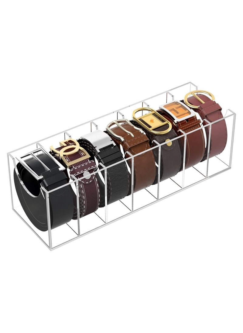 Belt Organizer, Acrylic Belt Storage Holder for The Closet, 7 Compartments Display Case for Tie and Bow Tie