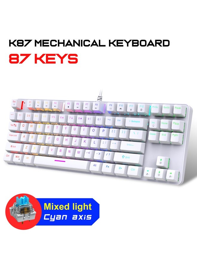 K87 metal wired mechanical gaming e-sports keyboard with RGB backlight ultra compact 61 keys -White