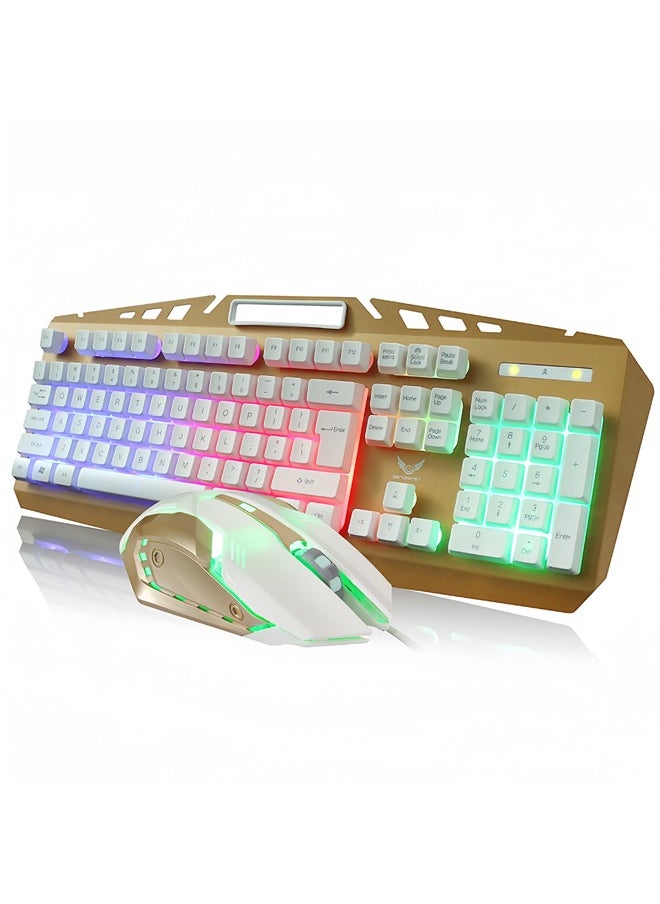 Wired Esports Metal Mechanical Optoelectronic Keyboard and Mouse Set Wired Gaming Keyboard and Mouse - gold