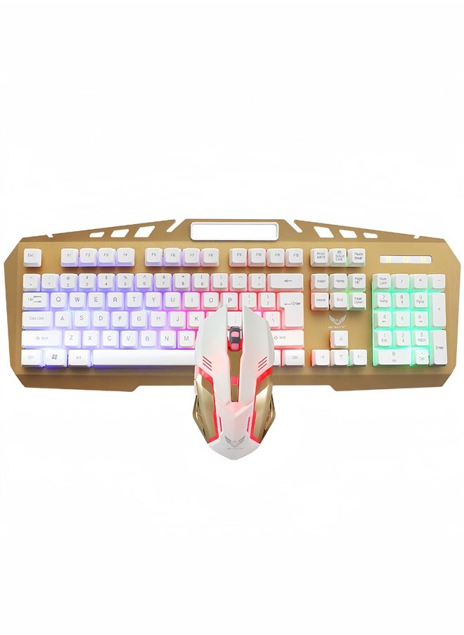 Wired Esports Metal Mechanical Optoelectronic Keyboard and Mouse Set Wired Gaming Keyboard and Mouse - gold